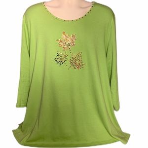 QUACKER FACTORY LIME GREEN SHIRT W/FALL LEAVES 3X